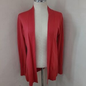 Ann Taylor Factory Womens Coral Pink Wool Blend Open Front Cardigan Sweater M